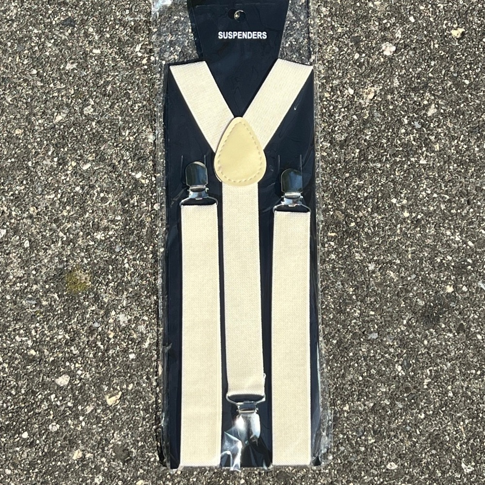 Beige Y Back Adjustable Unisex Suspenders Formal Party NWT